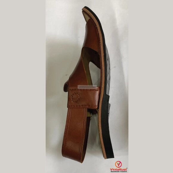 Brown Leather Peshawari Sandals, Men’s Handmade Peshawari Sandals, Comfortable - Picture 7 of 7